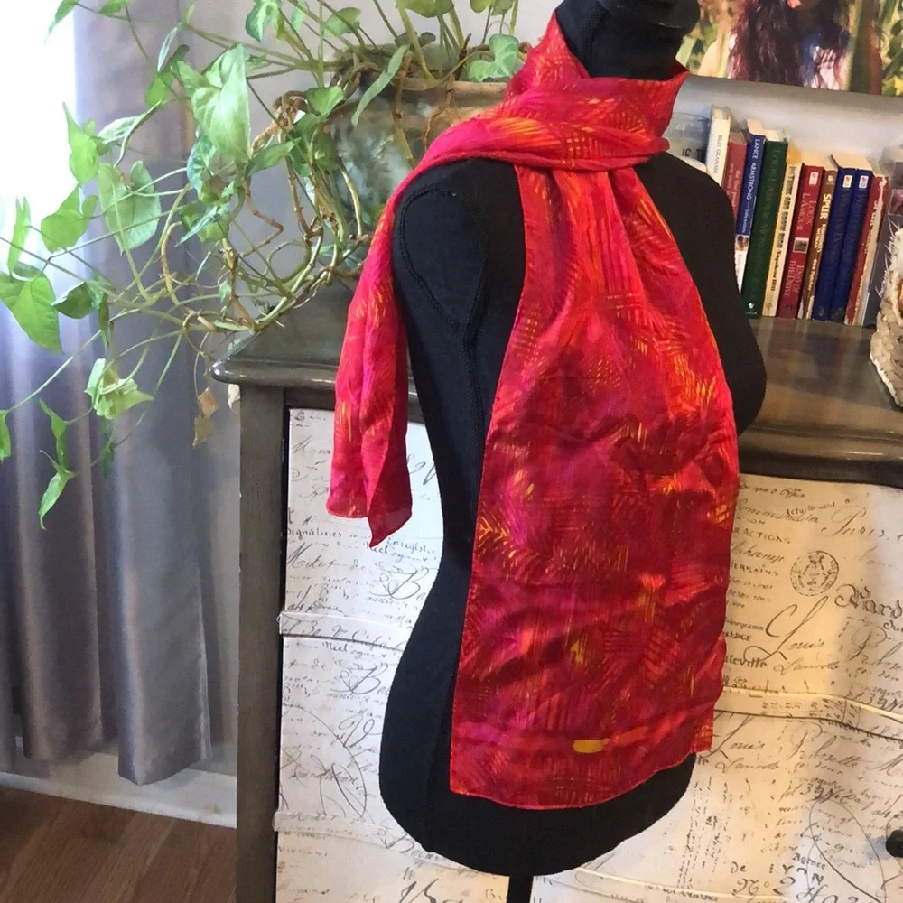 LIZ CLAIBORNE LONG SILK SCARF RED AND YELLOW